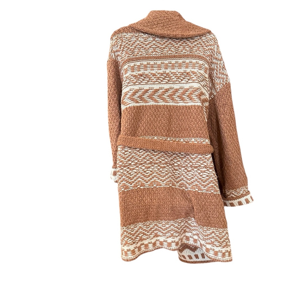 Lucky‎ Brand Fairsle Sweater Coatigan Caramel Cafe Women's Medium Wool Blend - Picture 7 of 11